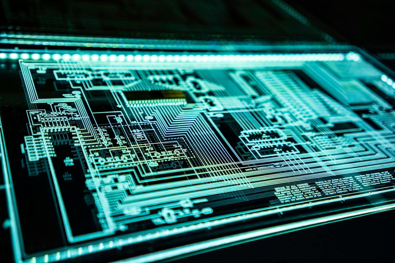 Abstract cybersecurity visualization with a digital lock over circuit patterns